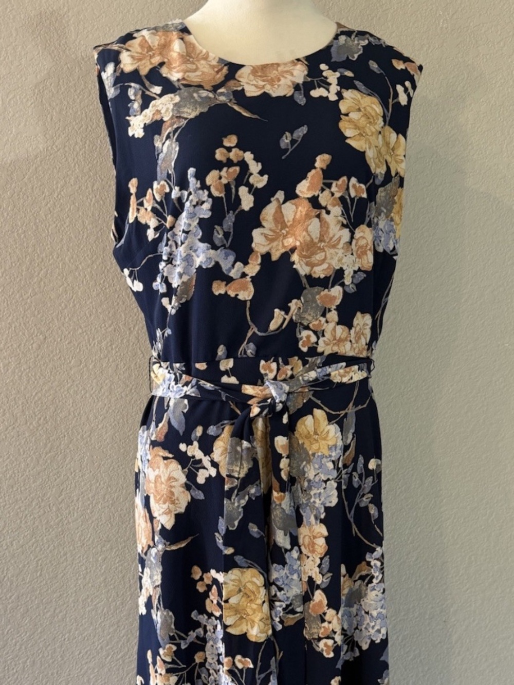 Lauren Ralph Lauren Womens 10 Navy Floral Print A-Line Midi Dress
